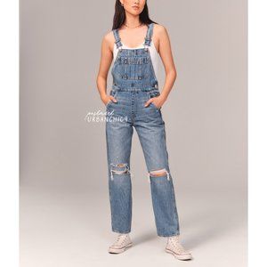 LAST ONE NWT A&F High Rise Denim Jean Overalls Ripped Medium Blue size XS